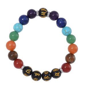 Multi Gemstone Beaded Stretch Chakra Bracelet in Stainless Steel